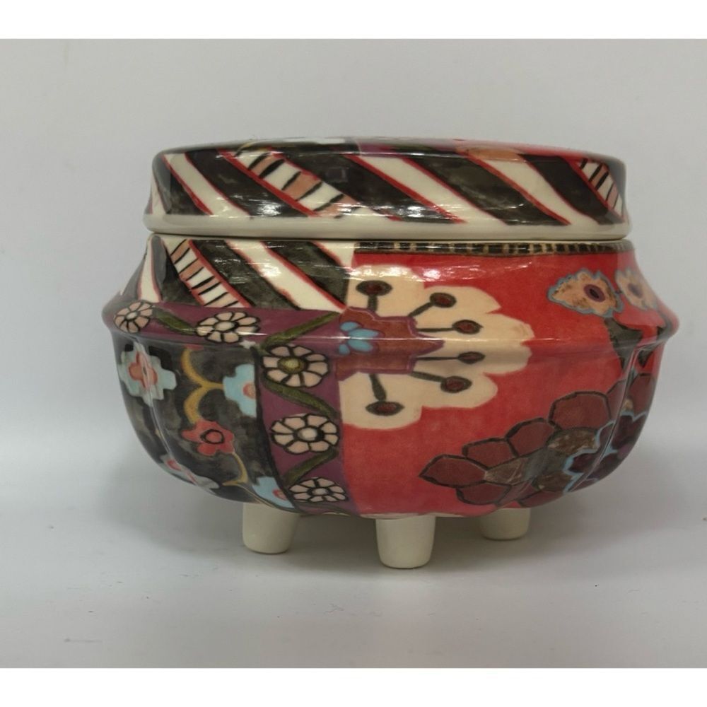 RARE Vintage Anthropologie Imari Design Footed  Porcelain Decorative Jar